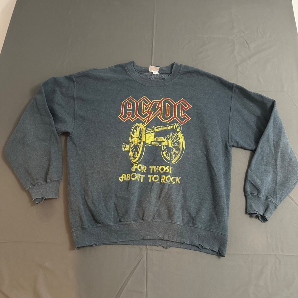 Vtg Junk Food Sweatshirt Mens L/XL Gray ACDC For Those About Graphic Fleece Rock